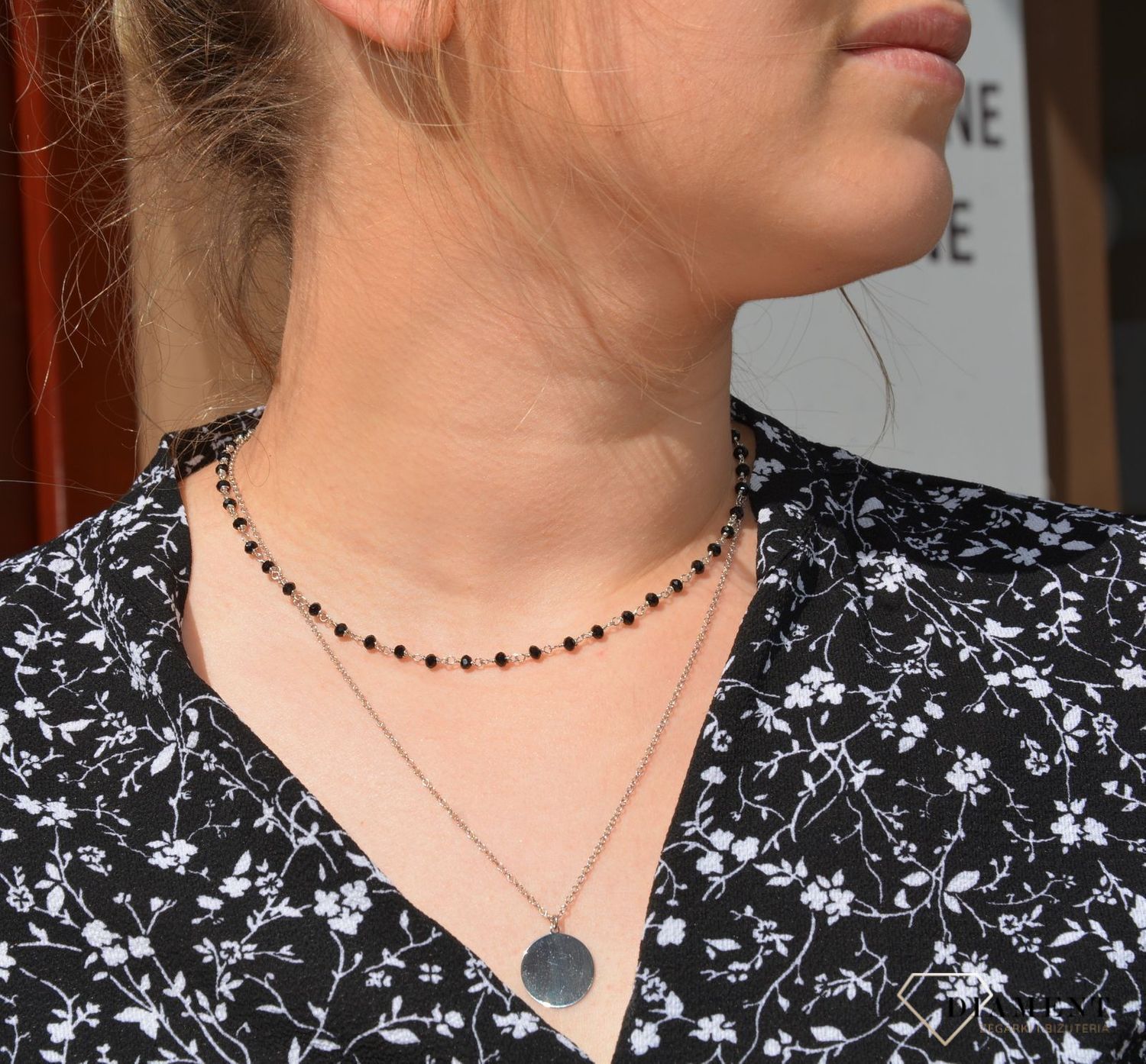 Naszyjnik srebrny z czarnymi koralikami Dall'Acqua C RM 22041 0104 (2).JPG